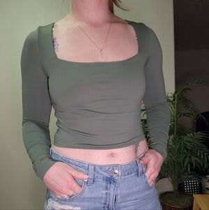 90 Degree Olivia Crop Square Neck Green Top